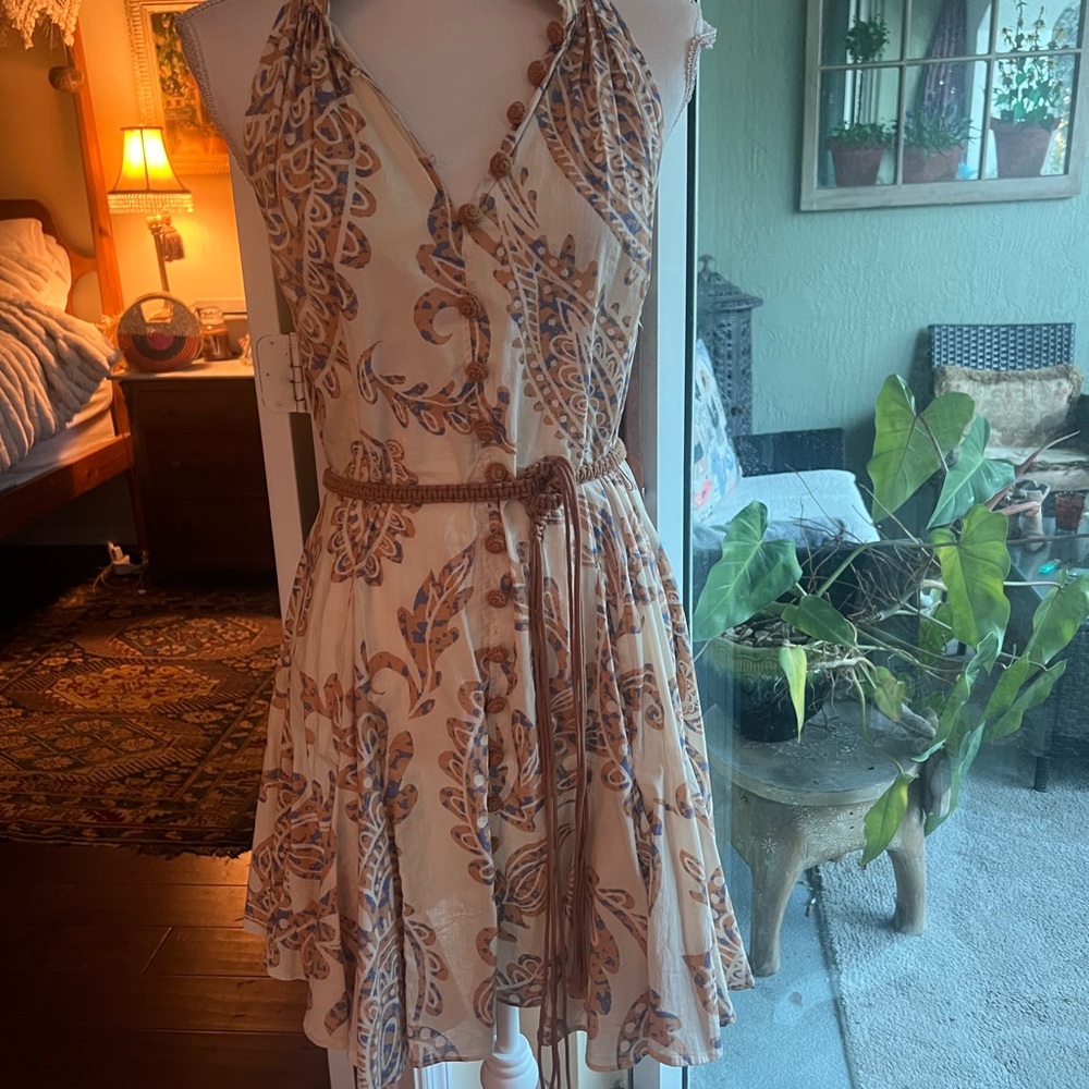 Zara Beige and Tan Paisley Mini Dress